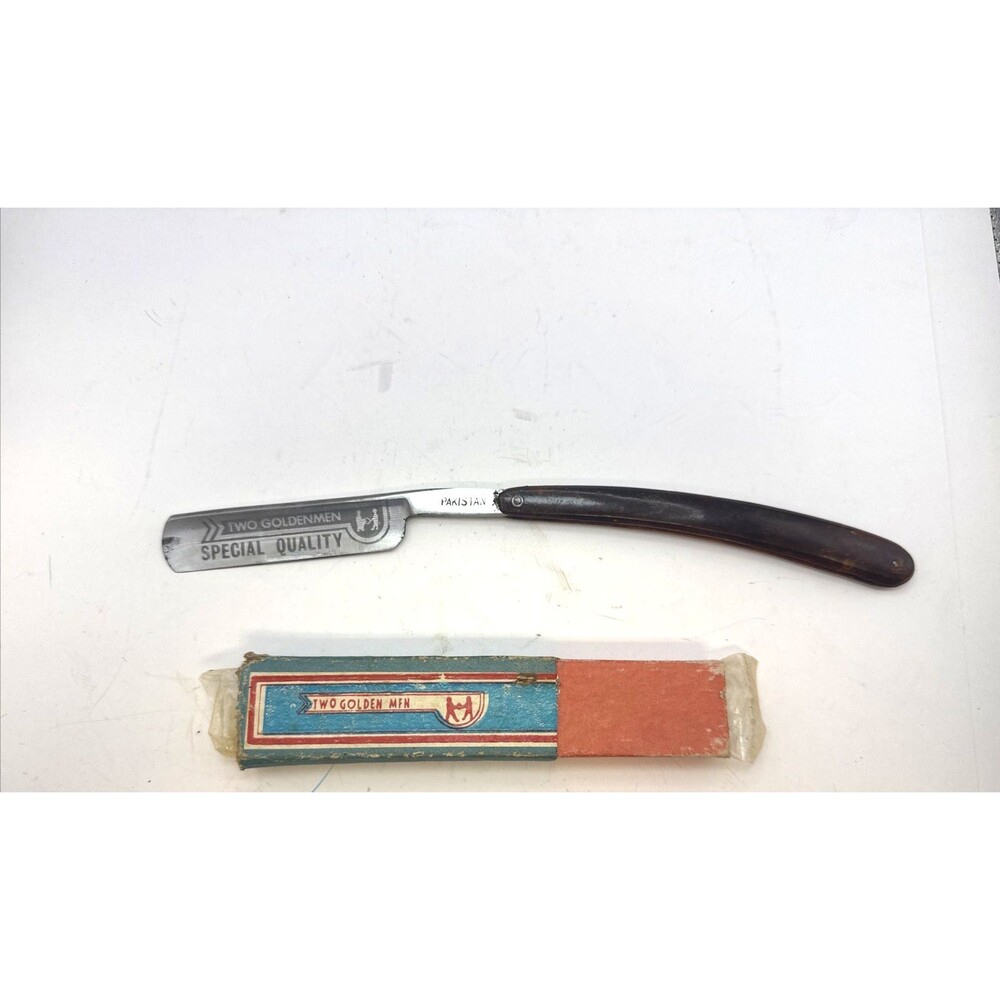 Vintage "Two Golden  mfn MAN" Special Quality Straight Razor Pakistan Barber